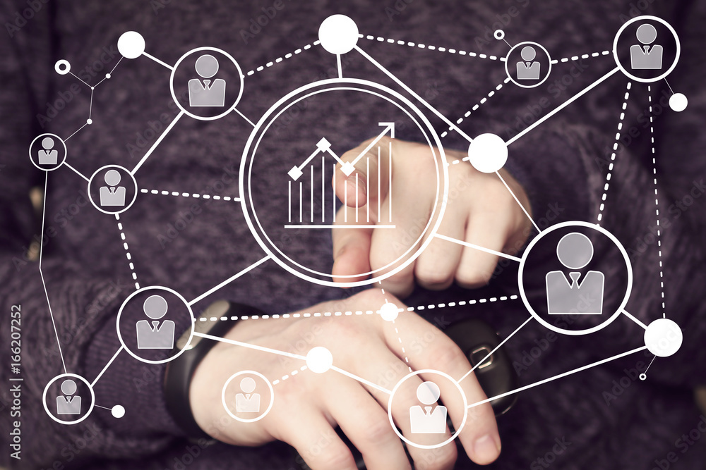 Aufkleber man with chart business diagram statistic network web