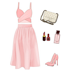  A set of summer outfit collection with accessories. Casual outfit.