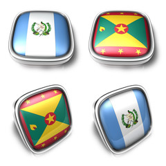 3D Metalic guatemala and grenada square flag Button Icon Design Series. 3D World Flag Button Icon Design Series.