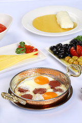 Turkish Breakfast  Table - Fried eggs with sucuk