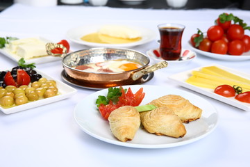Turkish Breakfast  Table - Fried eggs with sucuk