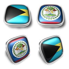 3D Metalic Bahamas and Belize square flag Button Icon Design Series. 3D World Flag Button Icon Design Series.