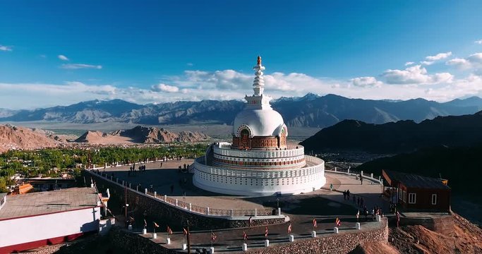 Shanti Stupa is a Buddhist white-domed stupa (chorten) on a hilltop in Chanspa, Leh district, Ladakh.