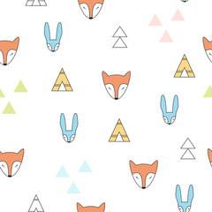 Foxes and hares seamless vector pattern in minimalist style © Svyatoslava_M