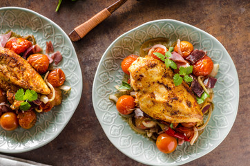 Grilled chicken steak with roasted vegetable