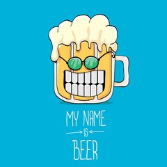 vector cartoon funky beer glass character on blue