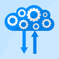 Cloud icon with Gears flat illustration. File technology cloud concept
