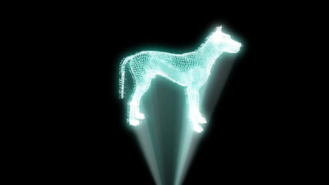 Dog in Hologram Wireframe Style. Nice 3D Rendering
