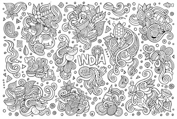 Fototapeta premium Vector doodle cartoon set of Indian designs