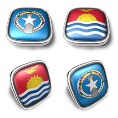 3D Metalic Northern Mariana Islands and Kiribati square flag Button Icon Design Series. 3D World Flag Button Icon Design Series.