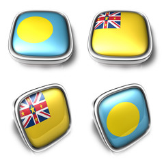 3D Metalic Palau and Niue square flag Button Icon Design Series. 3D World Flag Button Icon Design Series.