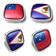 3D Metalic Samoa and American Samoa square flag Button Icon Design Series. 3D World Flag Button Icon Design Series.