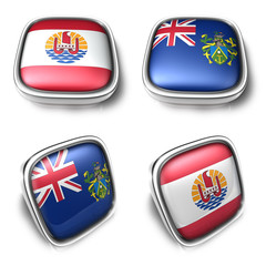 3D Metalic French Polynesia and Pitcairn Islands square flag Button Icon Design Series. 3D World Flag Button Icon Design Series.