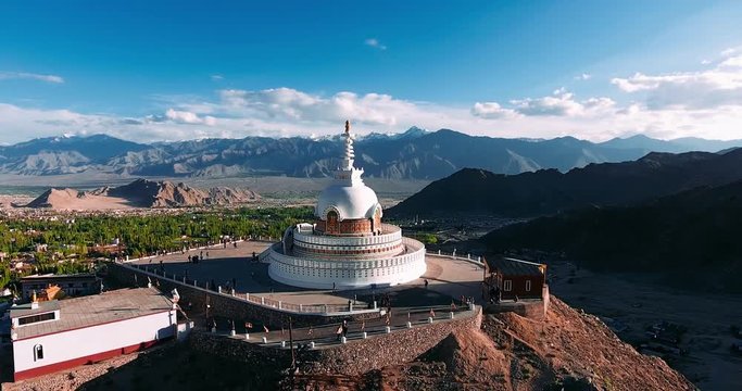 Shanti Stupa is a Buddhist white-domed stupa (chorten) on a hilltop in Chanspa, Leh district, Ladakh.