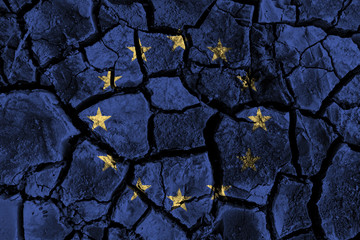 European Union ( EU ) painting on high detail cracked ground . 3D illustration