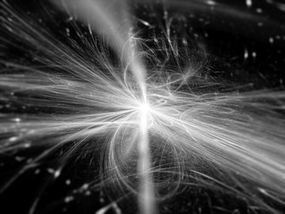 Fototapeta premium Glowing rays in space fractal black and white