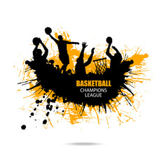 Obraz premium Vector design for basketball, hand drawing, grunge style, splashes. Abstract Ink background.