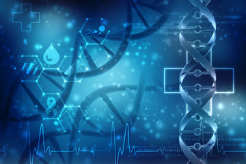 Concept of biochemistry with dna molecule isolated in scientific background, 3d rendering