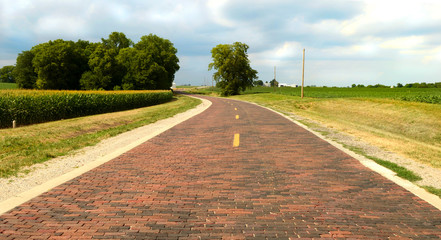 Original section of brick road on Route 66 near Auburn, Illinois