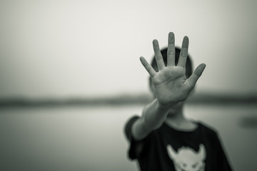 Stop emotional stress and pain, afraid, restricted, trapped, call for help, struggle, terrified,...