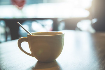 coffee cup on table in coffee shop.
