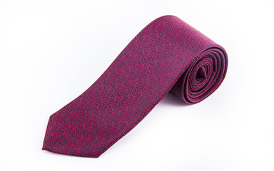 Silk necktie on a white background. Burgundy Italian tie.