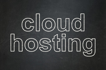 Fototapeta na wymiar Cloud networking concept: Cloud Hosting on chalkboard background