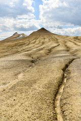 Fototapeta na wymiar Mud volcanoes also known as mud domes in summer season