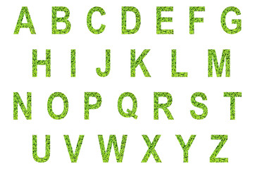 English alphabet of made from green grass on white background for isolated with clipping path,...