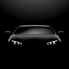 Fototapeta na wymiar Realistic Car In The Dark. Front View