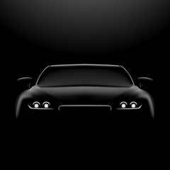 Obraz na płótnie Canvas Realistic Car In The Dark. Front View