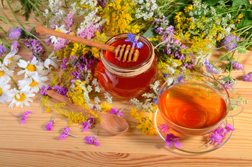 Tea, honey and flowers