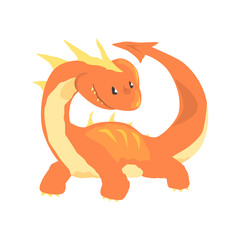 Orange dragon, mythical and fantastic animal vector Illustration