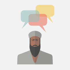 Arab man with colorful dialog speech bubbles