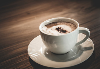 coffee cup on table in coffee shop.