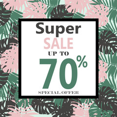 Super Sale banner, poster with Tropical Exotic Leaves