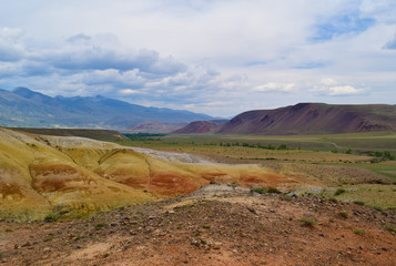 Fototapeta premium View of multicolor hills of Altai mountains. Altay Republic, Russia.
