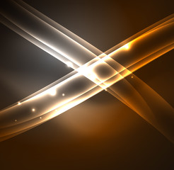 Energy lines, glowing waves in the dark, vector abstract background