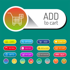 Colorful website online shop web buttons design vector illustration glossy graphic label internet confirm template