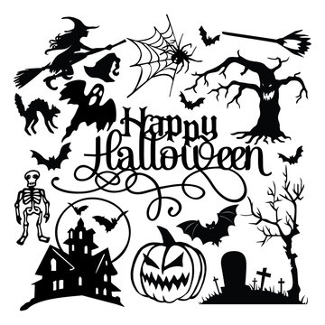 Spooky Halloween Paper Cut Silhouette Set