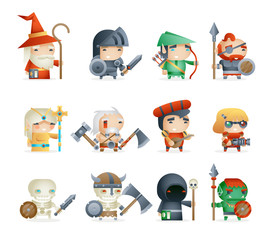 Heroes Villains Minions Fantasy RPG Game Character Vector Icons Set Vector Illustration