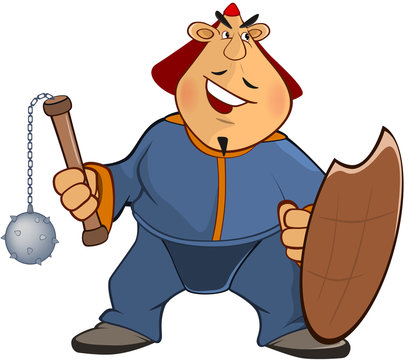  Illustration of a Soldier Mongol. Cartoon Character 