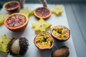 Exotic fruit platter.
