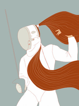 Fencer with long hair