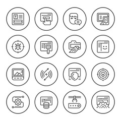 Set round line icons of web development