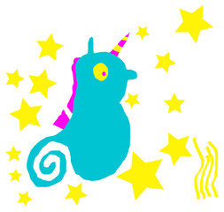 Einhorn Seepferdchen - Scribble - Kinderzeichnung