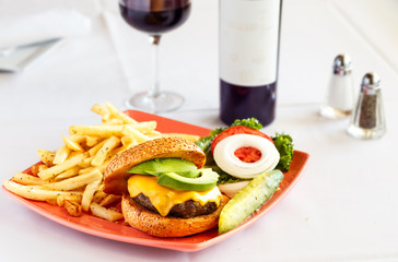 Cheeseburger with Avocado and Fries