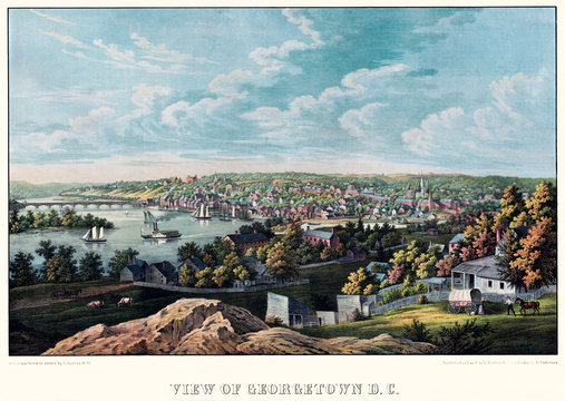Georgetown (Washington D.C.) old view of. Created and published by E. Sachse, Baltimore, 1855
