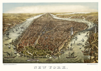 Plakaty  Nowy Jork stary widok z lotu ptaka. Przez Geroge Schlegel. Wyd. Geo. Degen, Nowy Jork, 1873