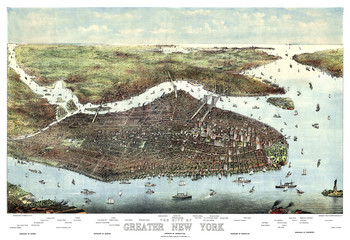 New York old aerial view. By Charles Hart. Publ. Joseph Koeher, New York, 1905